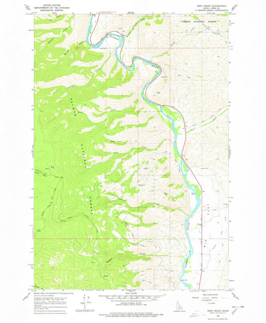 Classic USGS Bird Creek Idaho 7.5'x7.5' Topo Map Image