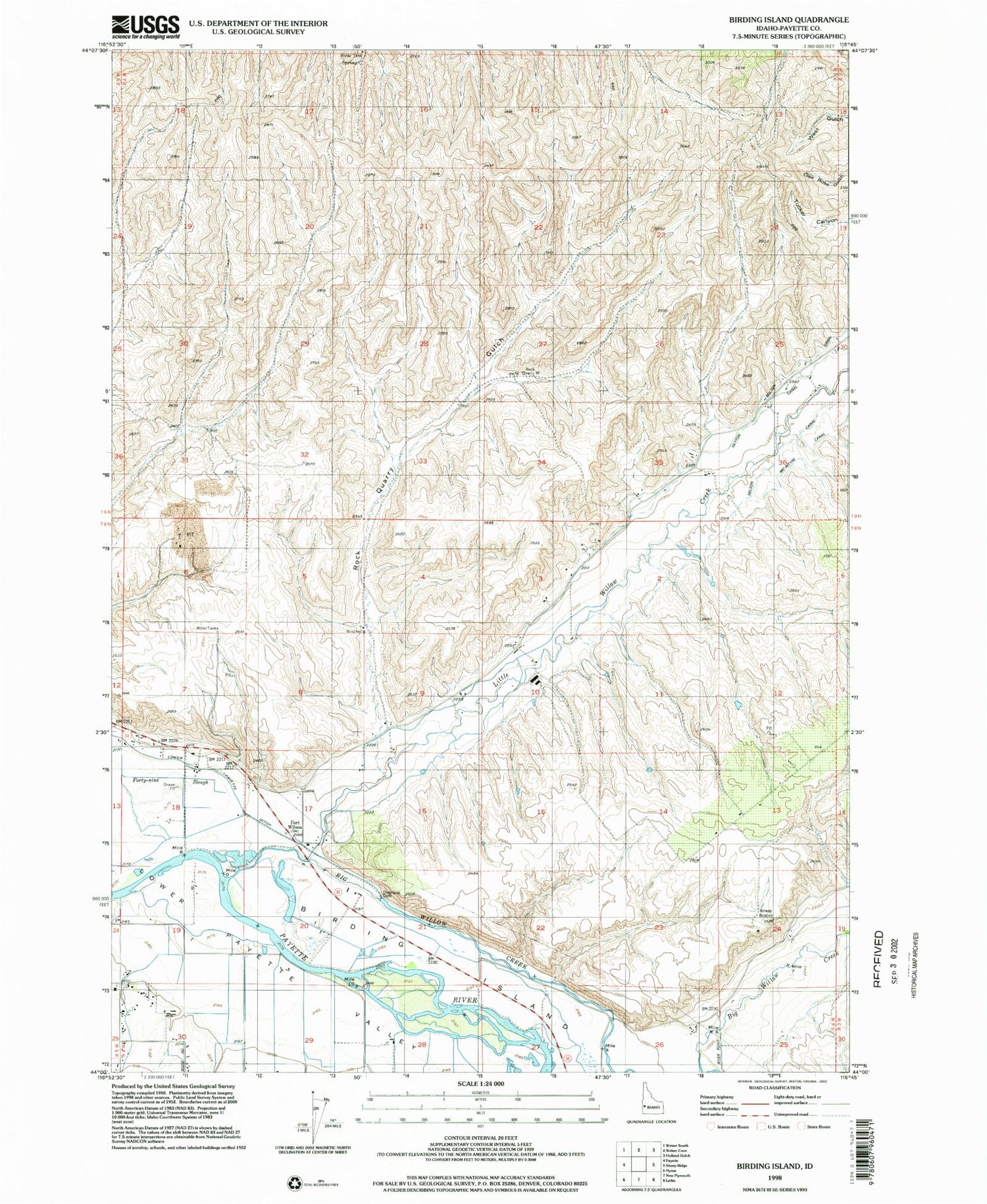 Classic USGS Birding Island Idaho 7.5'x7.5' Topo Map Image