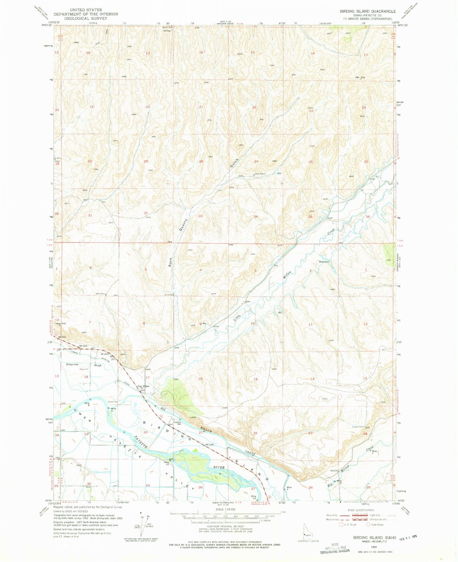 Classic USGS Birding Island Idaho 7.5'x7.5' Topo Map Image