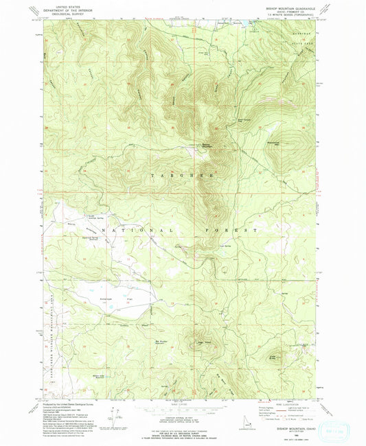 Classic USGS Bishop Mountain Idaho 7.5'x7.5' Topo Map Image
