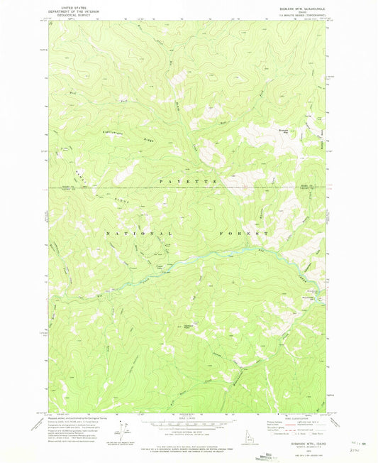 Classic USGS Bismark Mountain Idaho 7.5'x7.5' Topo Map Image