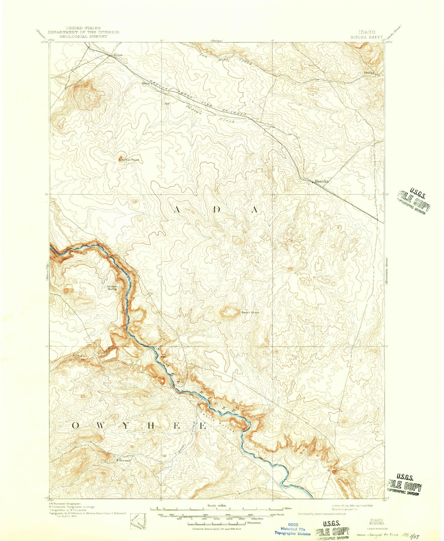 Historic 1894 Bisuka Idaho 30'x30' Topo Map Image