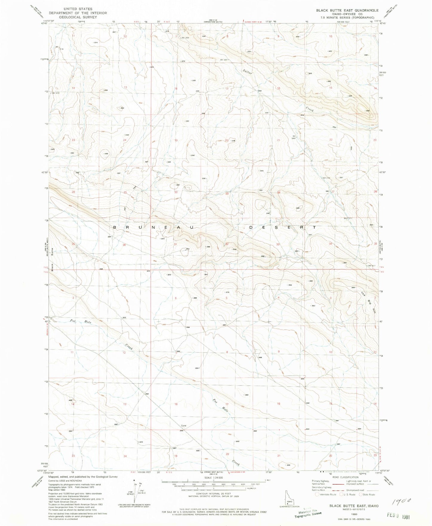 Classic USGS Black Butte East Idaho 7.5'x7.5' Topo Map Image