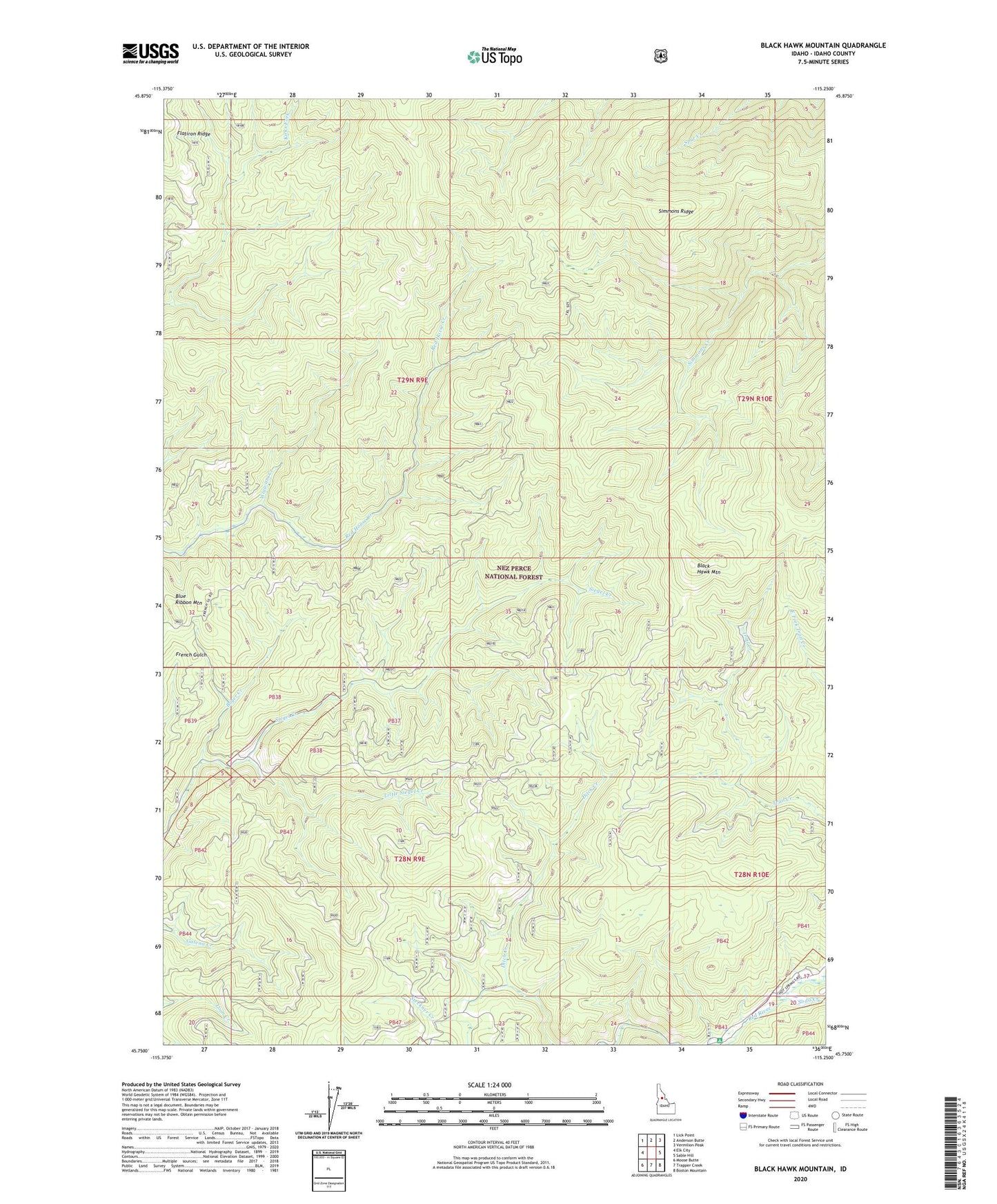 Black Hawk Mountain Idaho US Topo Map Image