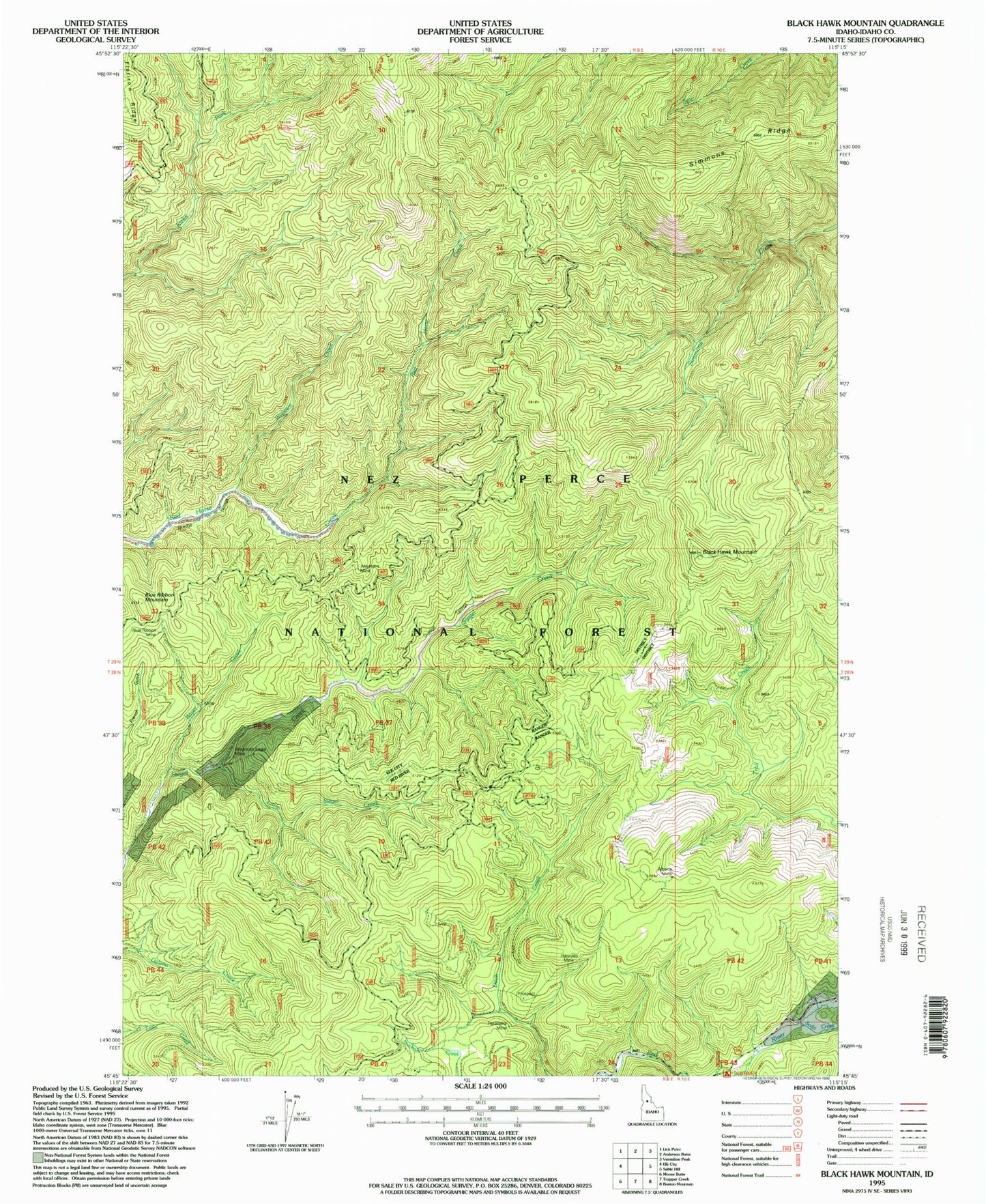 Classic USGS Black Hawk Mountain Idaho 7.5'x7.5' Topo Map Image