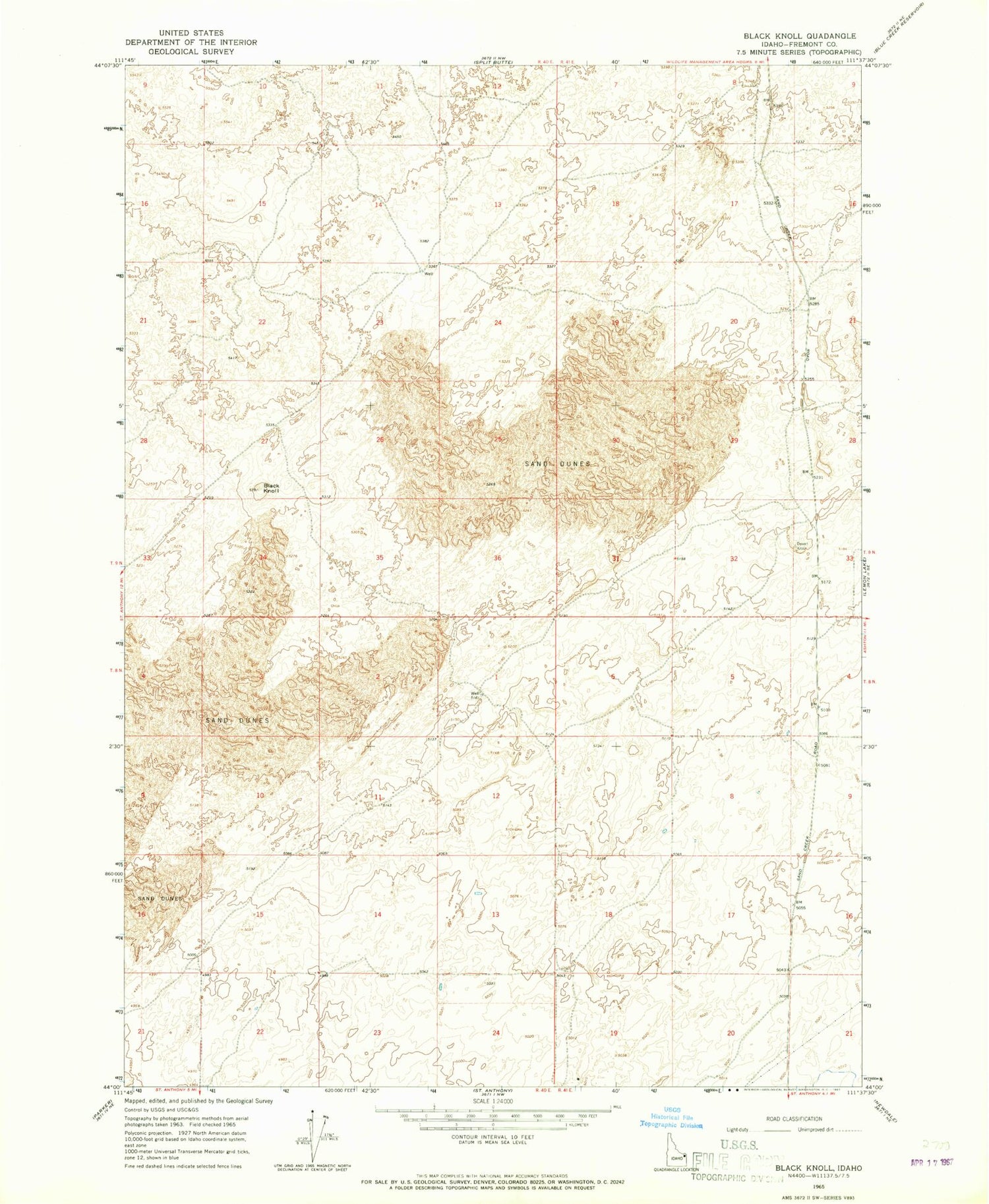 Classic USGS Black Knoll Idaho 7.5'x7.5' Topo Map Image
