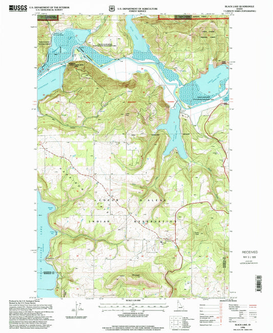 Classic USGS Black Lake Idaho 7.5'x7.5' Topo Map Image