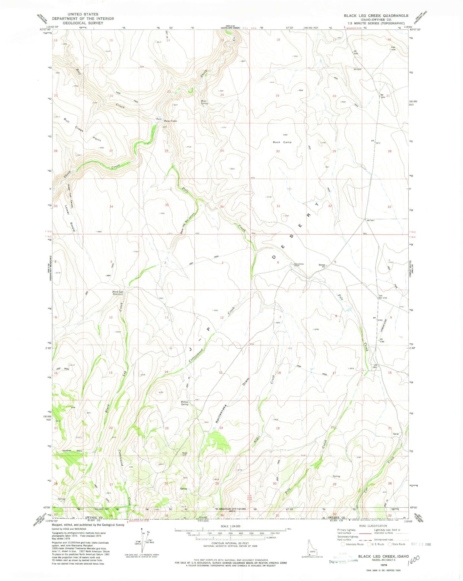 Classic USGS Black Leg Creek Idaho 7.5'x7.5' Topo Map Image