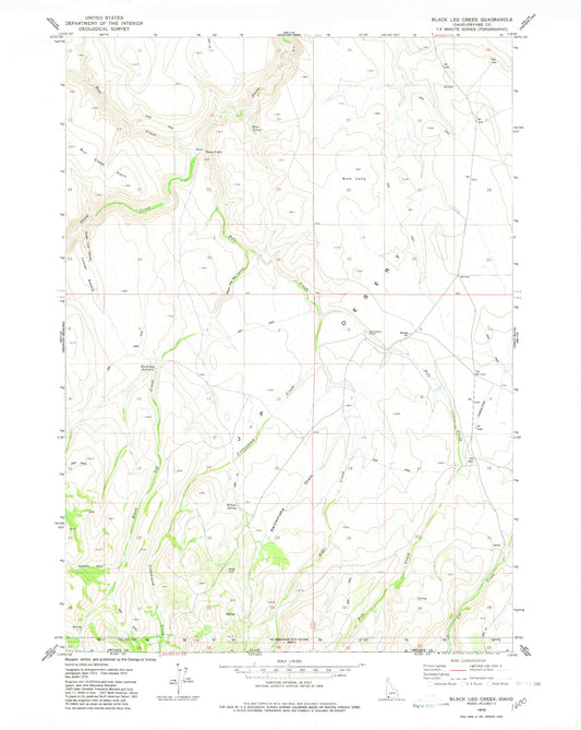 Classic USGS Black Leg Creek Idaho 7.5'x7.5' Topo Map Image
