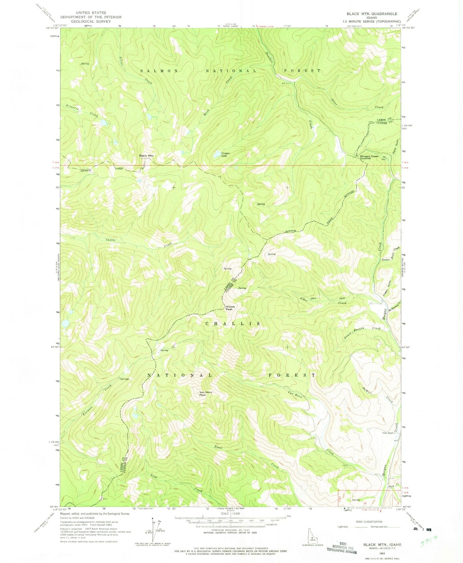 Classic USGS Black Mountain Idaho 7.5'x7.5' Topo Map Image