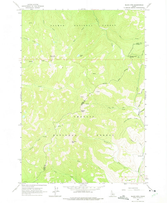 Classic USGS Black Mountain Idaho 7.5'x7.5' Topo Map Image
