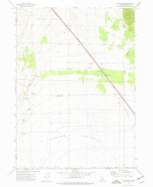 Classic USGS Black Pine Idaho 7.5'x7.5' Topo Map Image