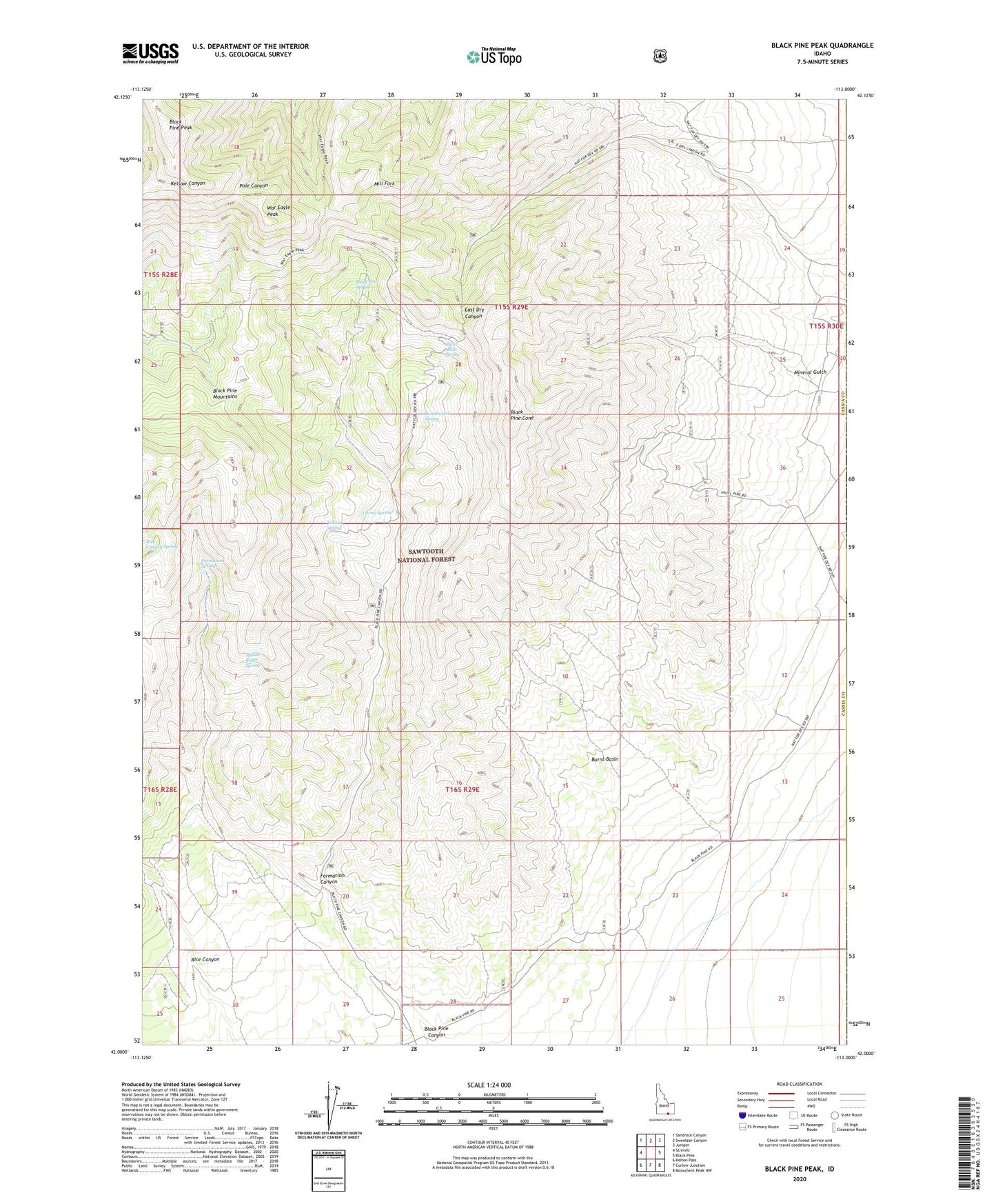 Black Pine Peak Idaho US Topo Map Image