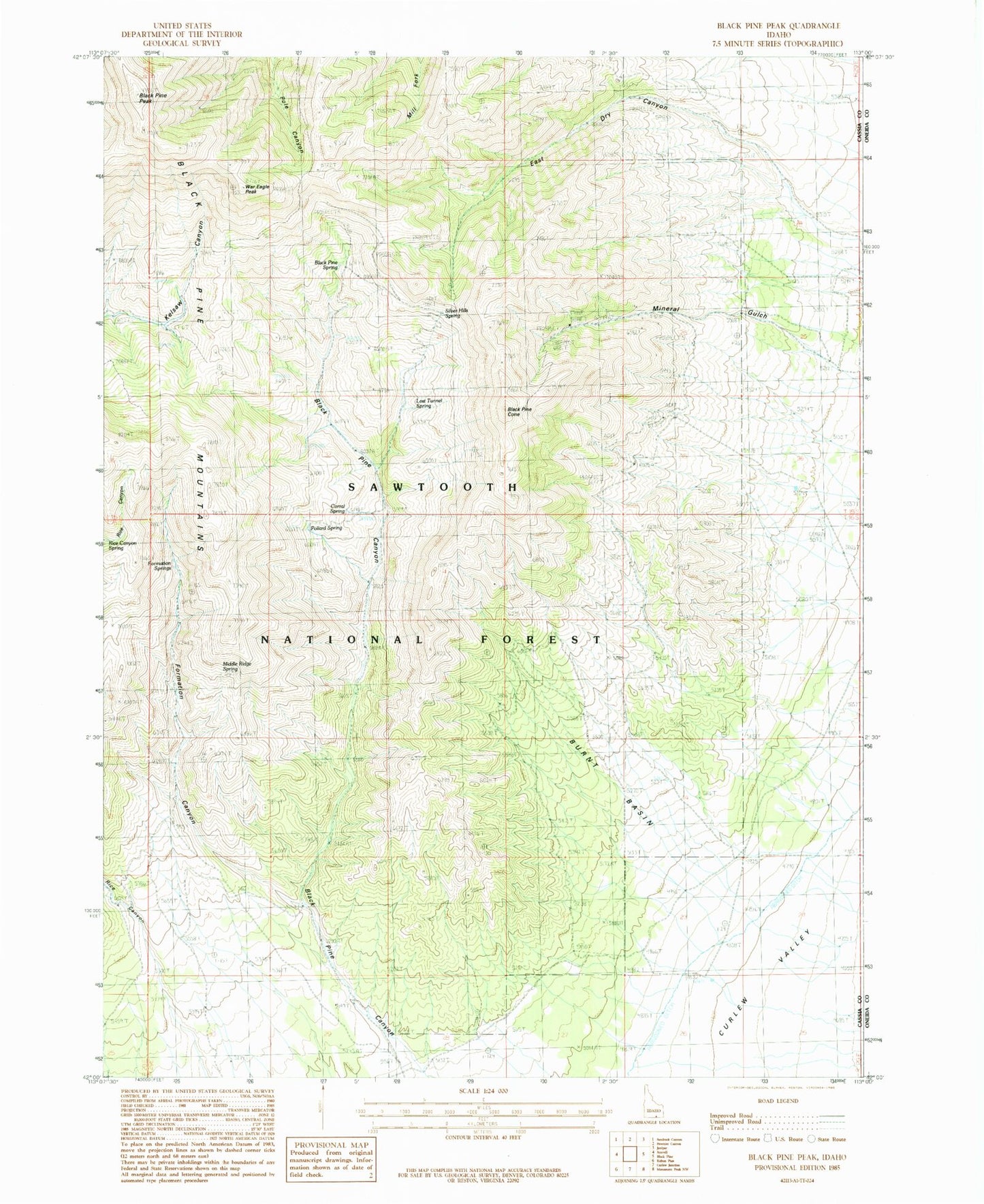 Classic USGS Black Pine Peak Idaho 7.5'x7.5' Topo Map Image