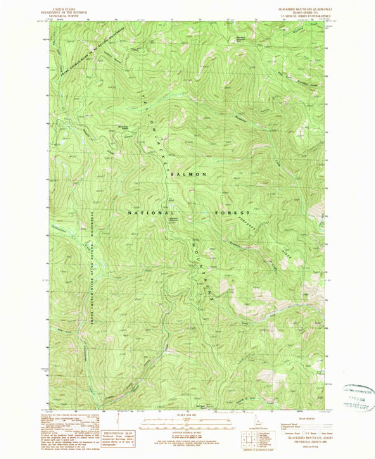 Classic USGS Blackbird Mountain Idaho 7.5'x7.5' Topo Map Image