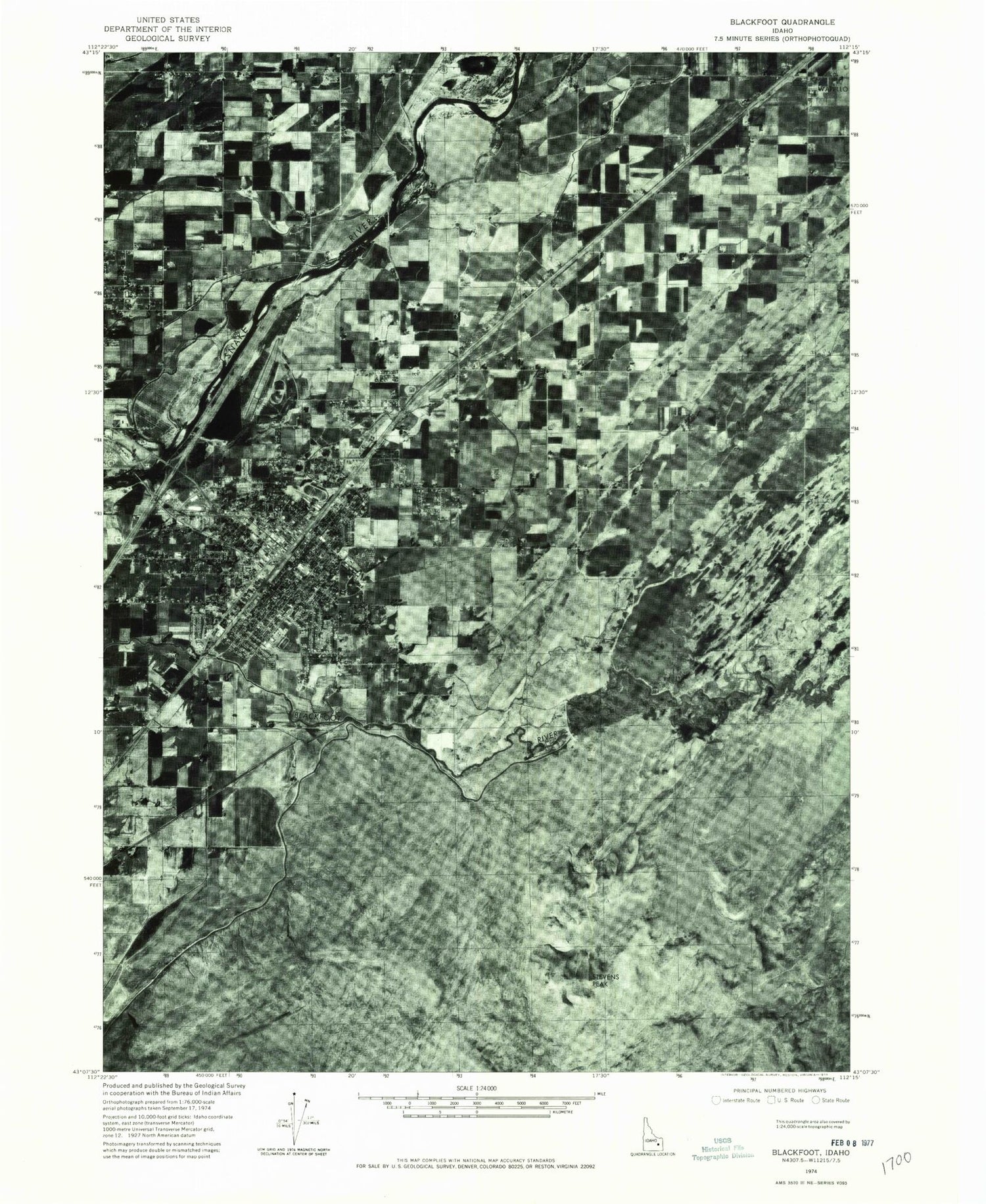 Classic USGS Blackfoot Idaho 7.5'x7.5' Topo Map Image