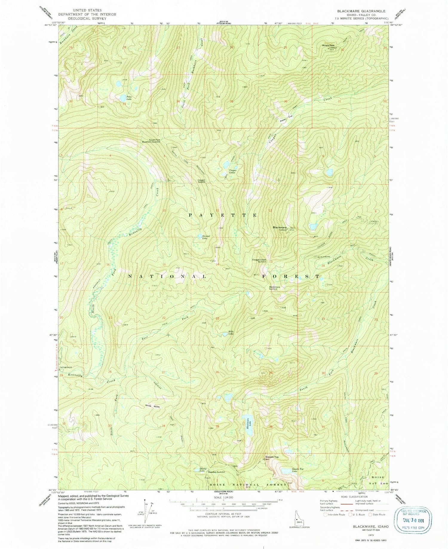 Classic USGS Blackmare Idaho 7.5'x7.5' Topo Map Image