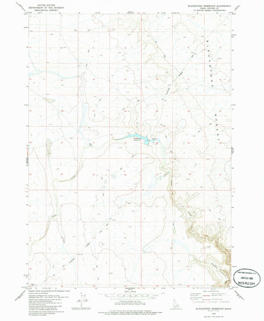 Classic USGS Blackstone Reservoir Idaho 7.5'x7.5' Topo Map Image