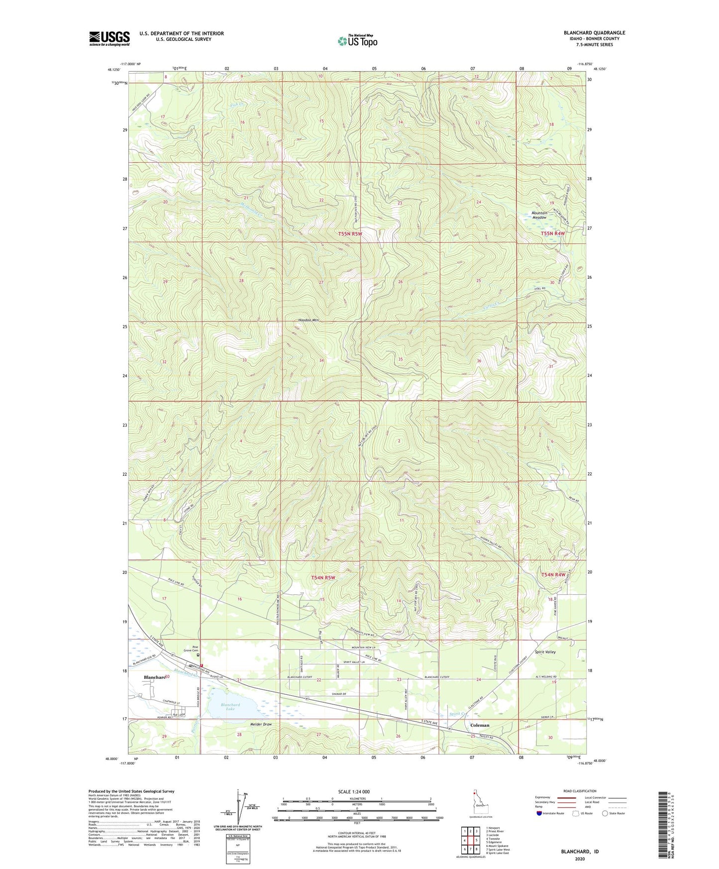 Blanchard Idaho US Topo Map Image