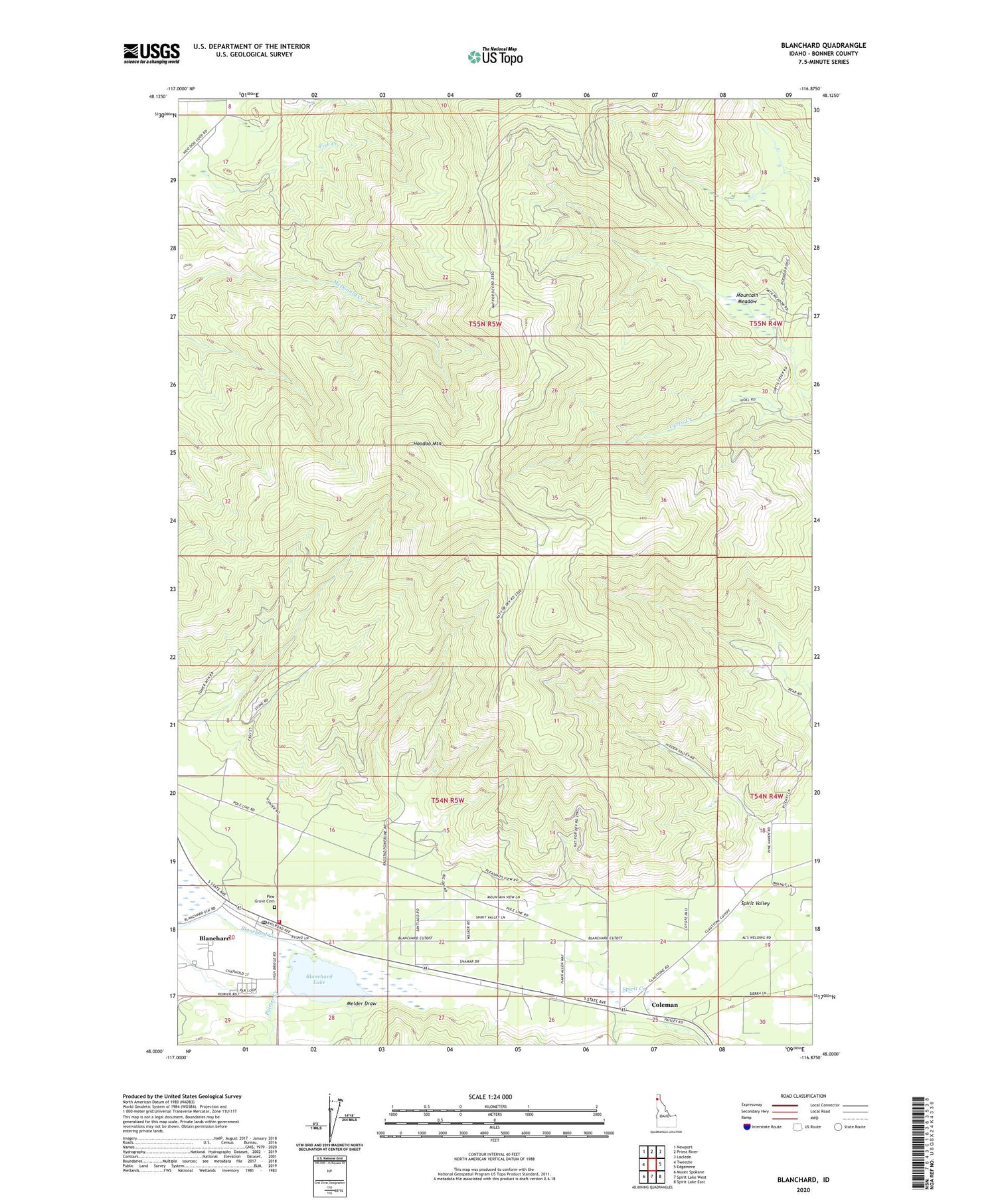 Blanchard Idaho US Topo Map Image