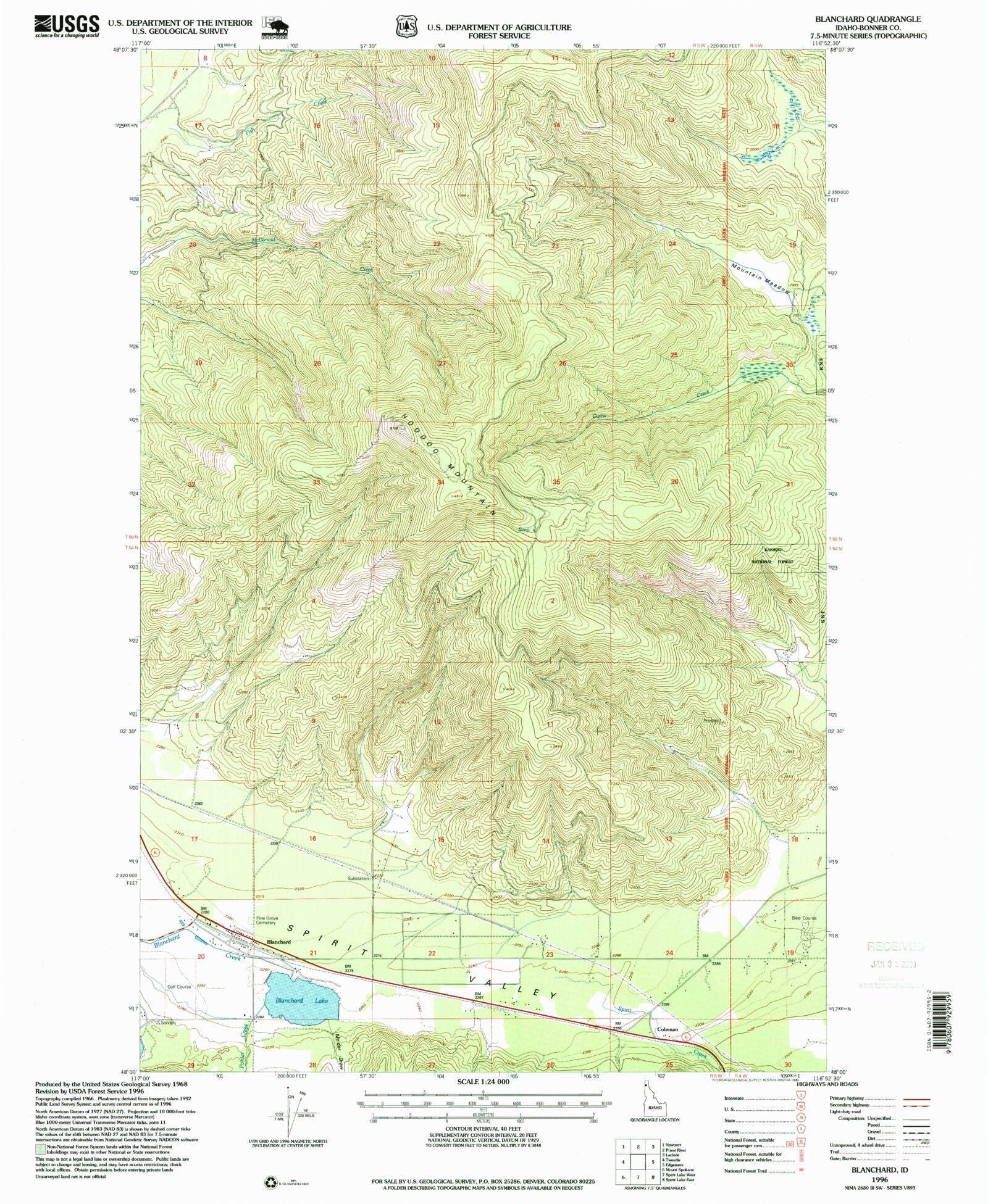 Classic USGS Blanchard Idaho 7.5'x7.5' Topo Map โ MyTopo Map Store