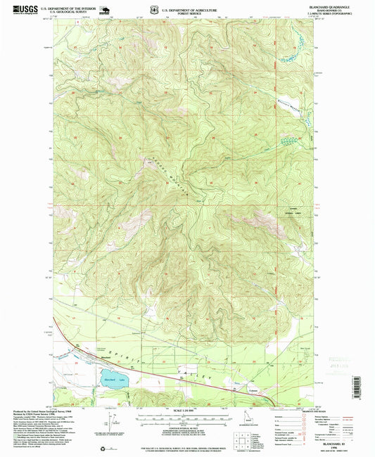 Classic USGS Blanchard Idaho 7.5'x7.5' Topo Map Image