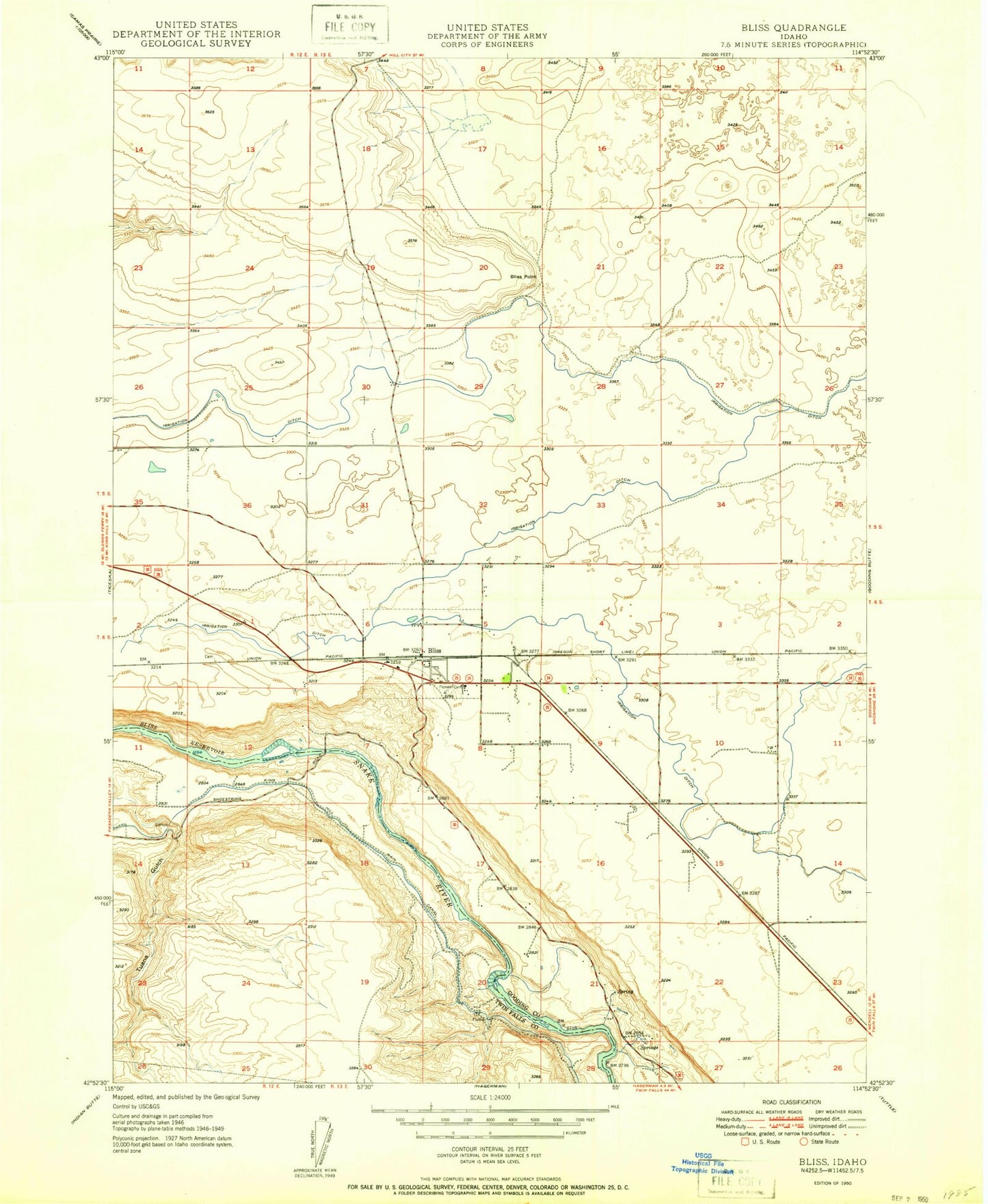 Classic USGS Bliss Idaho 7.5'x7.5' Topo Map Image