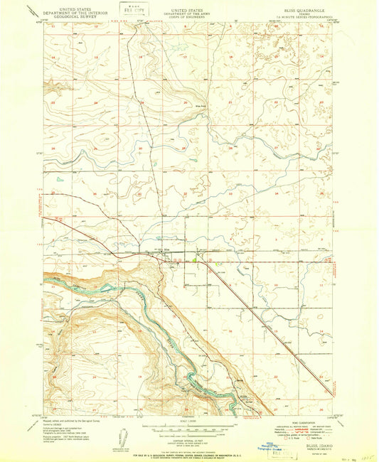 Classic USGS Bliss Idaho 7.5'x7.5' Topo Map Image