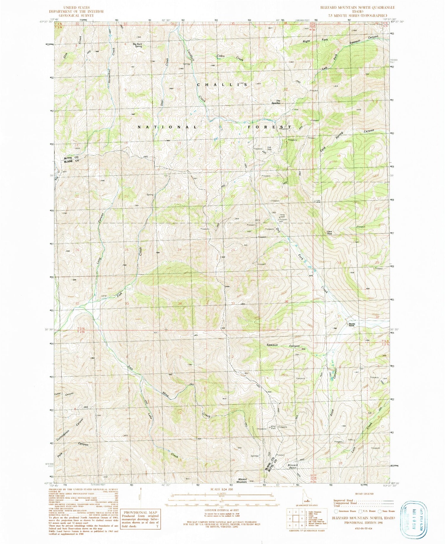 Classic USGS Blizzard Mountain North Idaho 7.5'x7.5' Topo Map Image