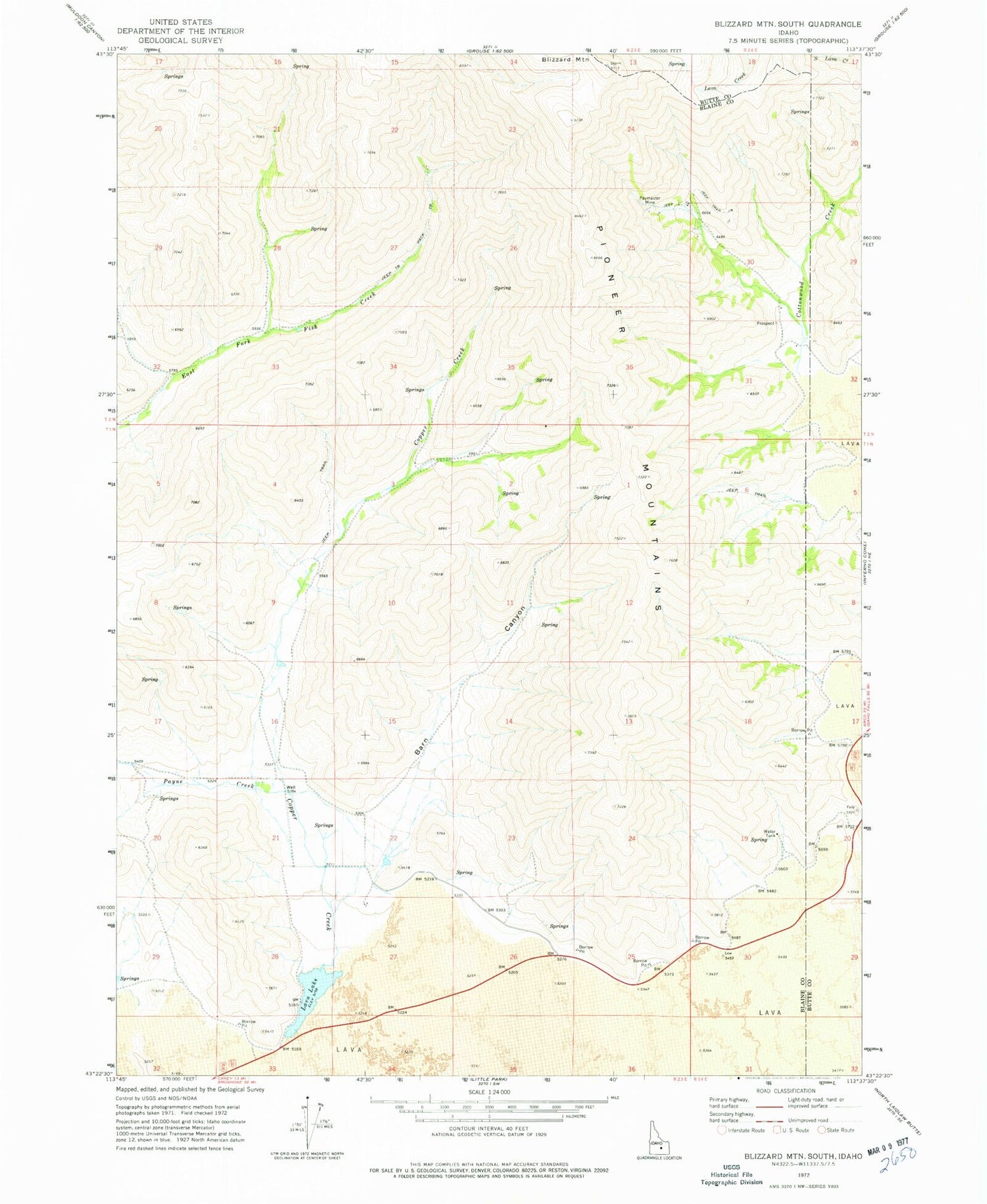 Classic USGS Blizzard Mountain South Idaho 7.5'x7.5' Topo Map Image