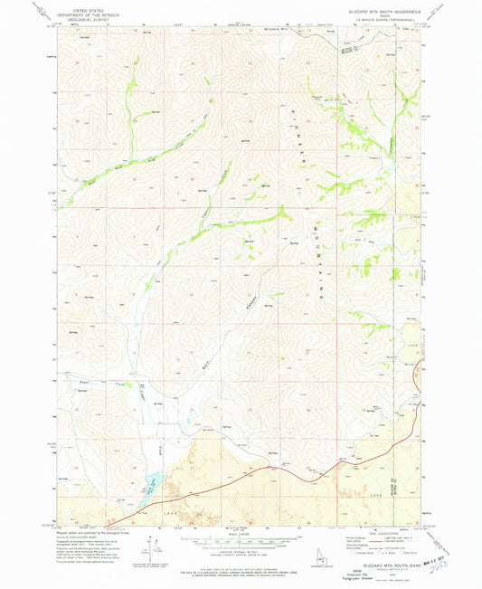 Classic USGS Blizzard Mountain South Idaho 7.5'x7.5' Topo Map Image