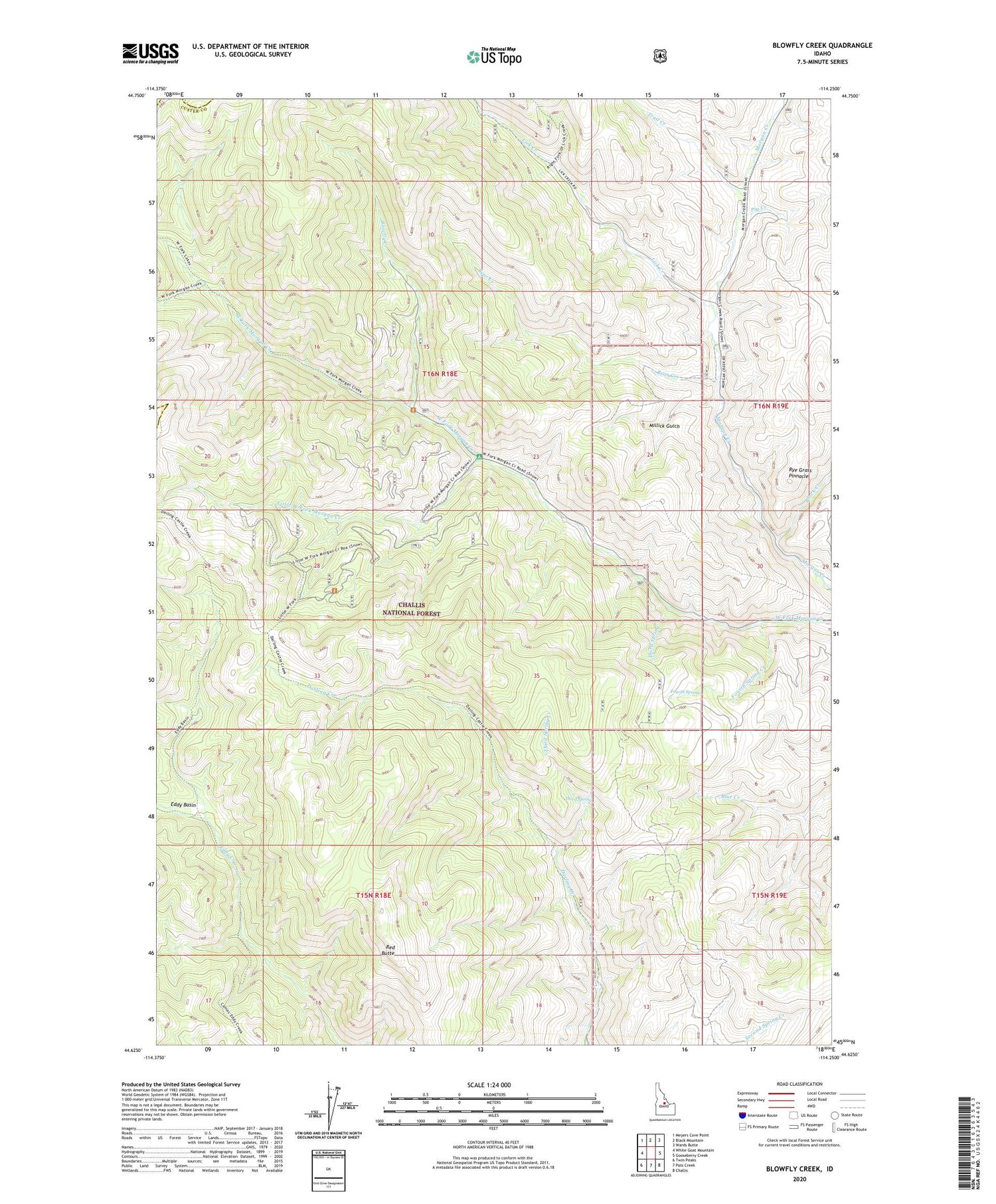 Blowfly Creek Idaho US Topo Map Image