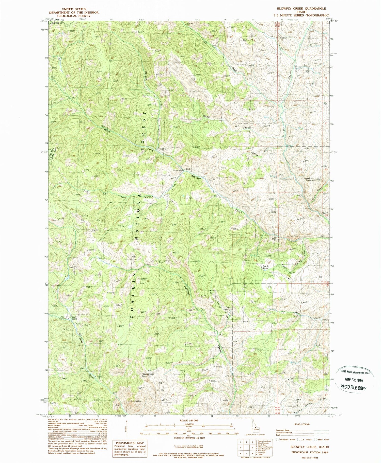 Classic USGS Blowfly Creek Idaho 7.5'x7.5' Topo Map Image