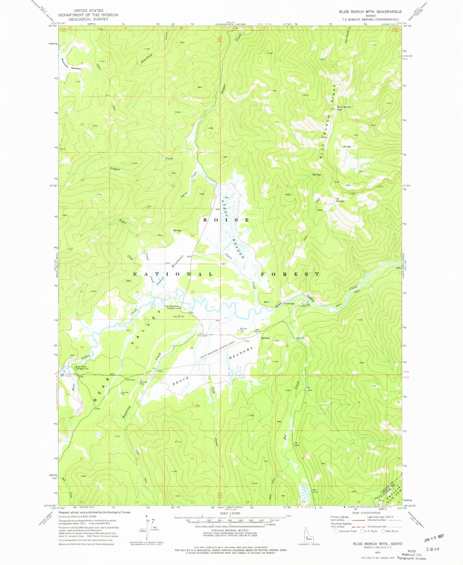 Classic USGS Blue Bunch Mountain Idaho 7.5'x7.5' Topo Map Image