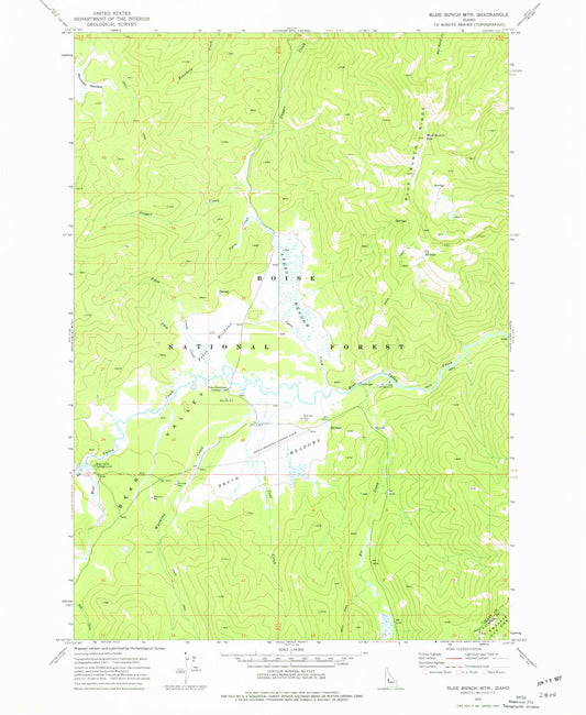 Classic USGS Blue Bunch Mountain Idaho 7.5'x7.5' Topo Map Image