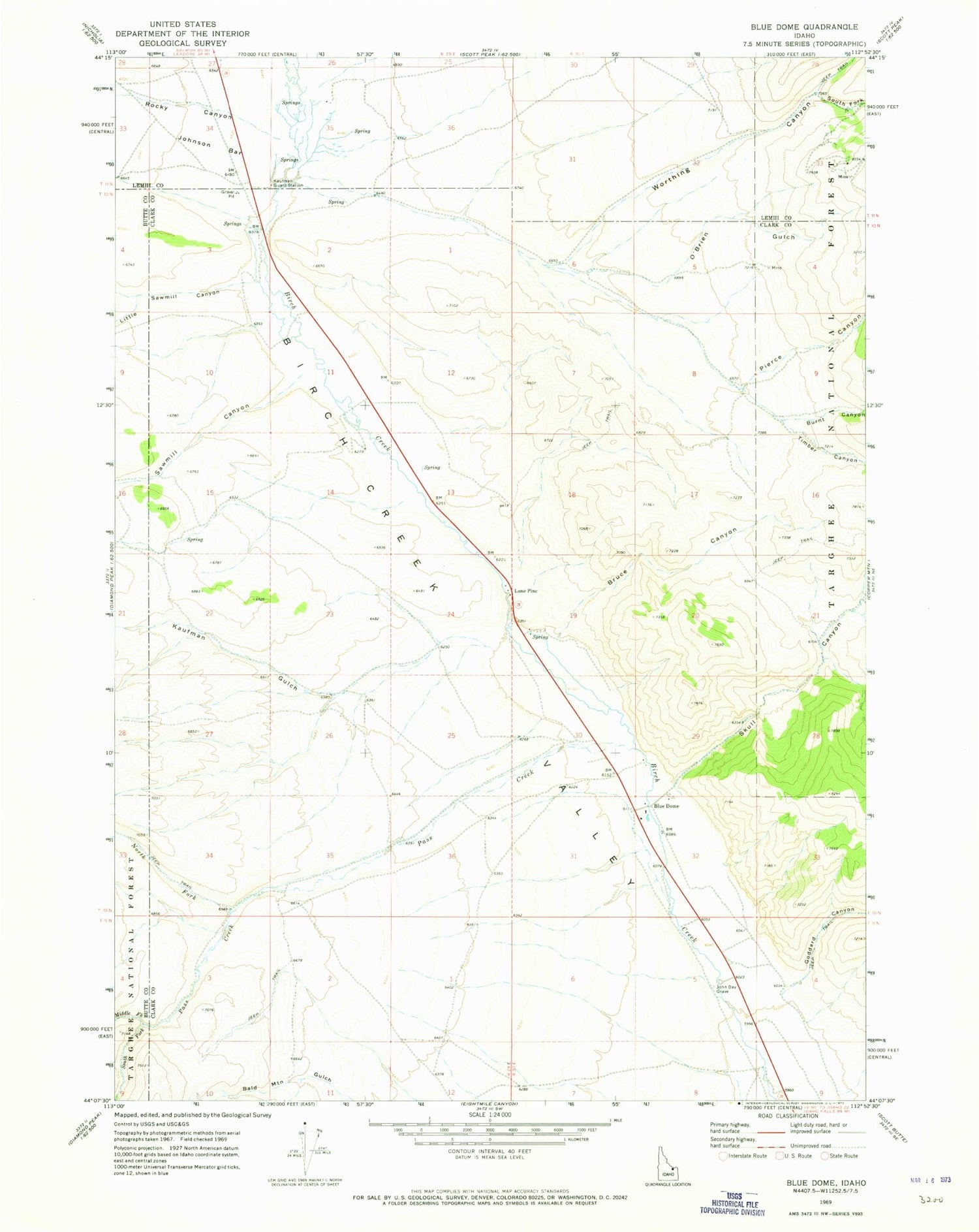 Classic USGS Blue Dome Idaho 7.5'x7.5' Topo Map Image