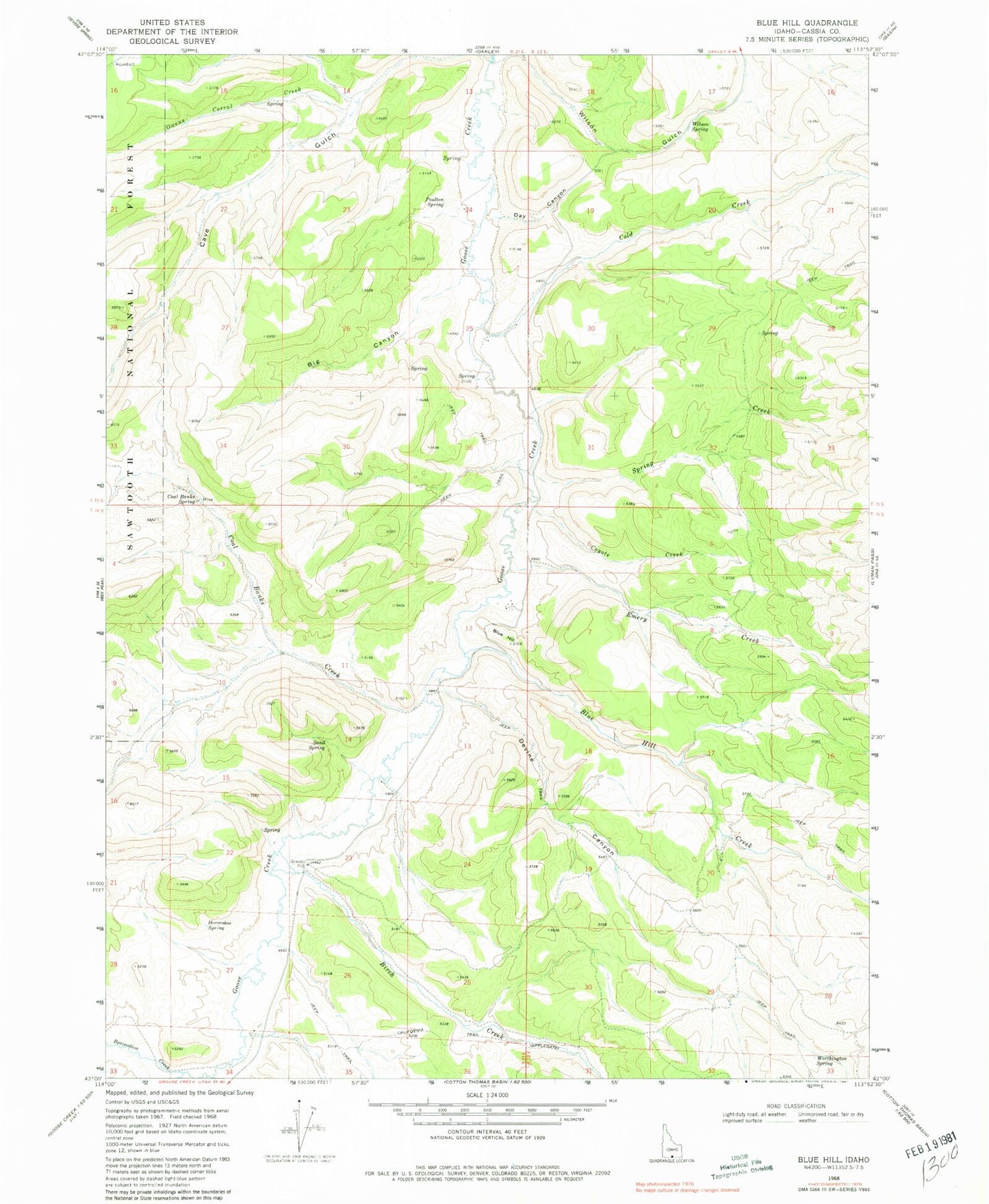 Classic USGS Blue Hill Idaho 7.5'x7.5' Topo Map Image