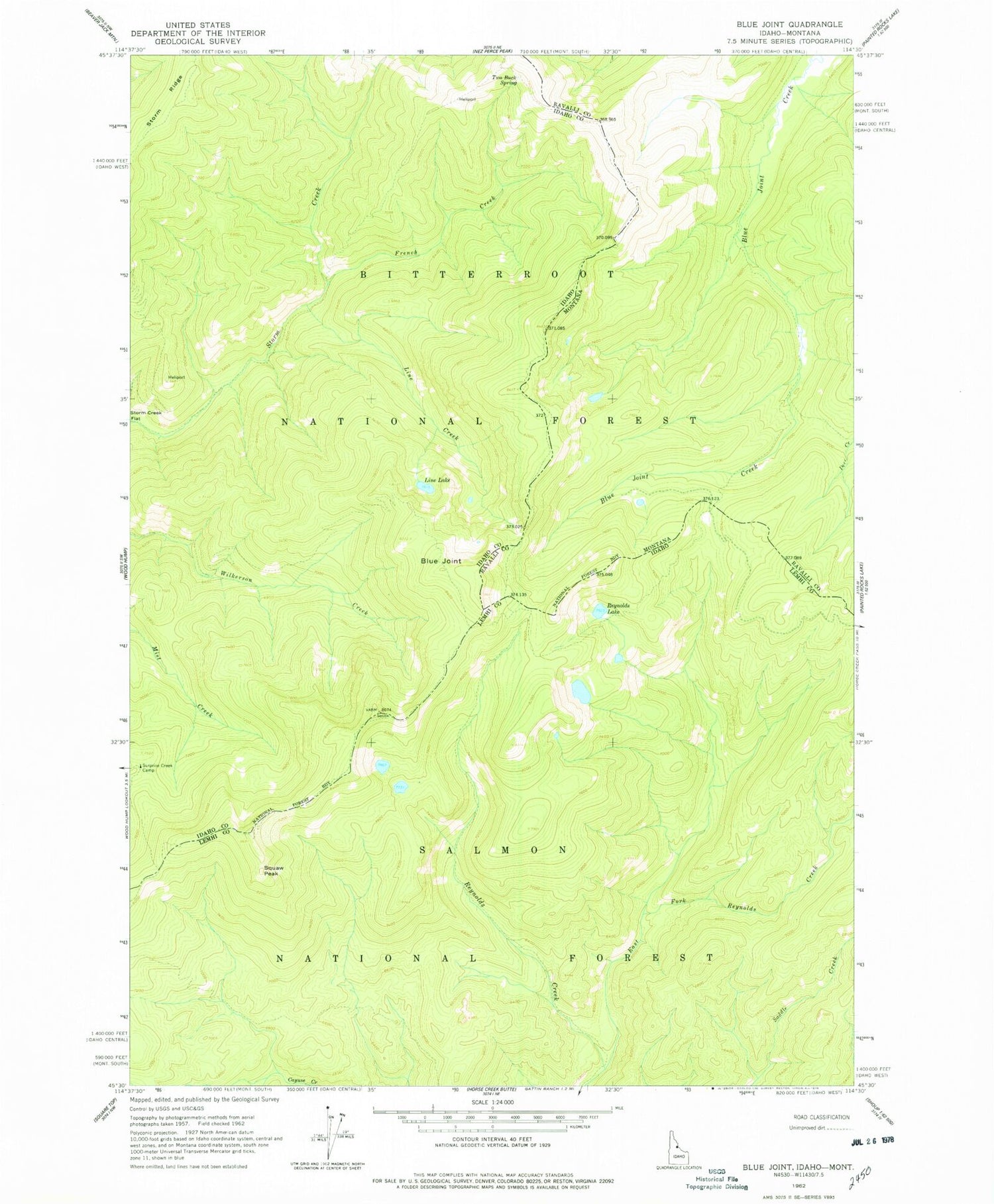 Classic USGS Blue Joint Idaho 7.5'x7.5' Topo Map Image