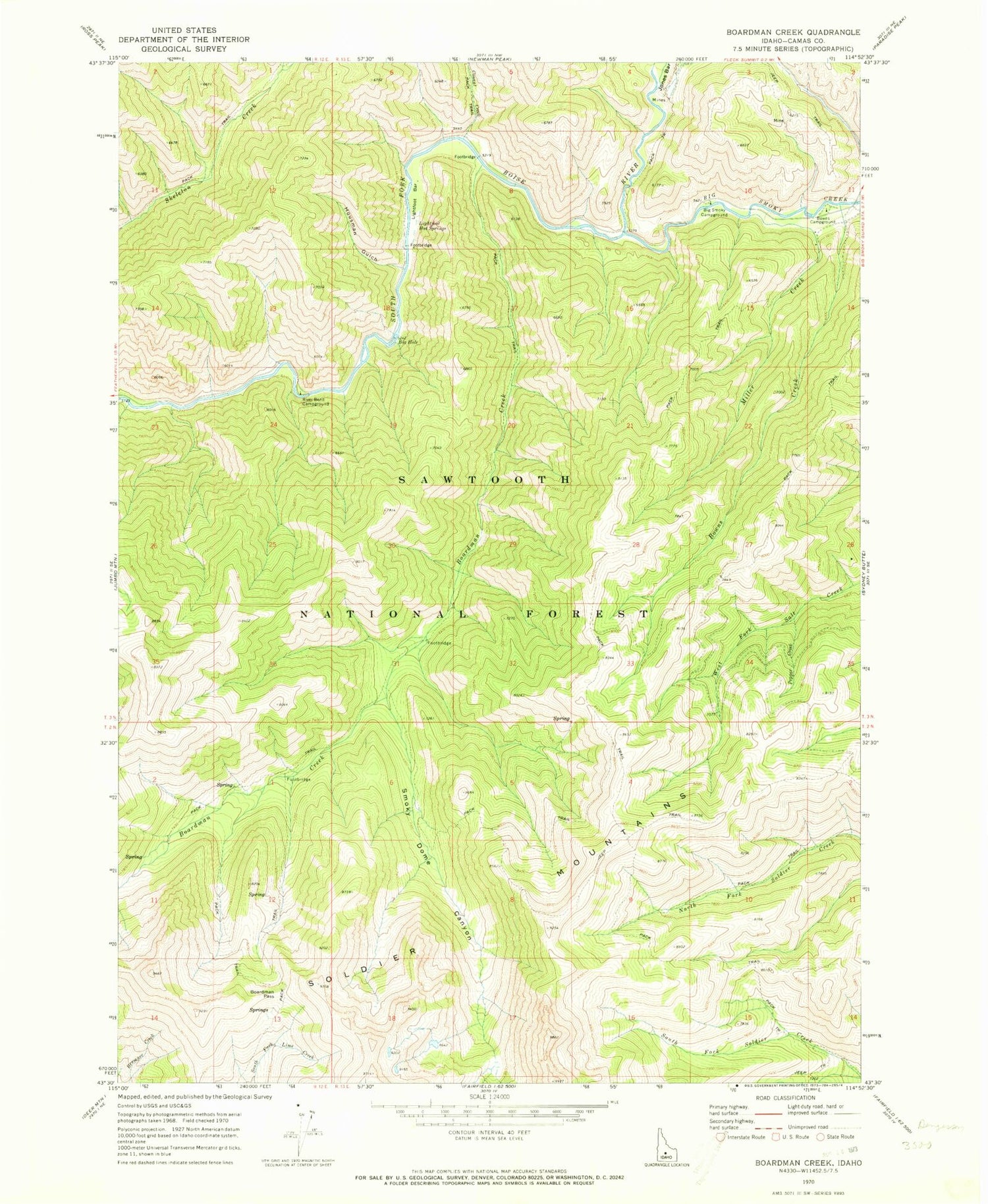 Classic USGS Boardman Creek Idaho 7.5'x7.5' Topo Map Image