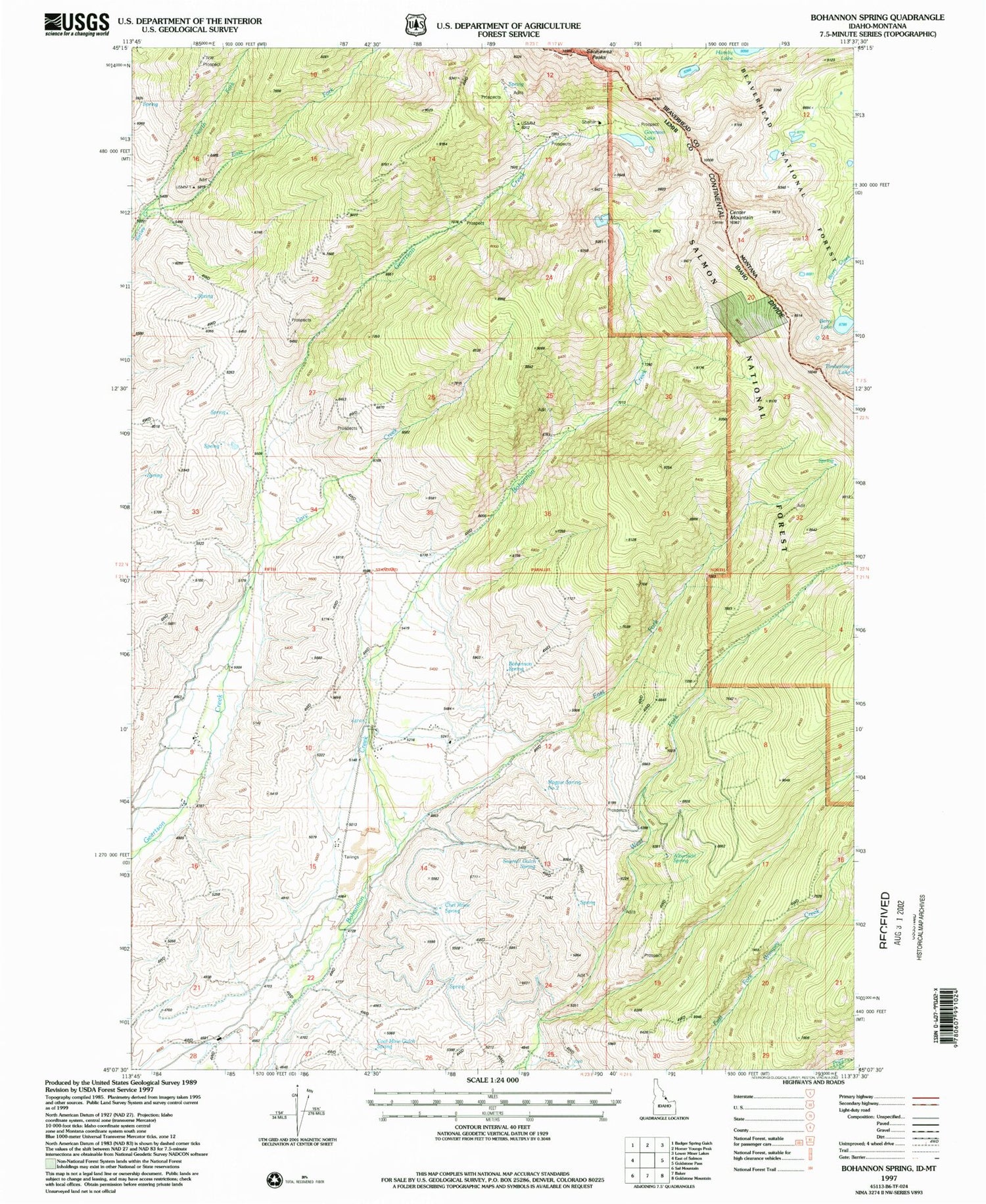 Classic USGS Bohannon Spring Idaho 7.5'x7.5' Topo Map Image