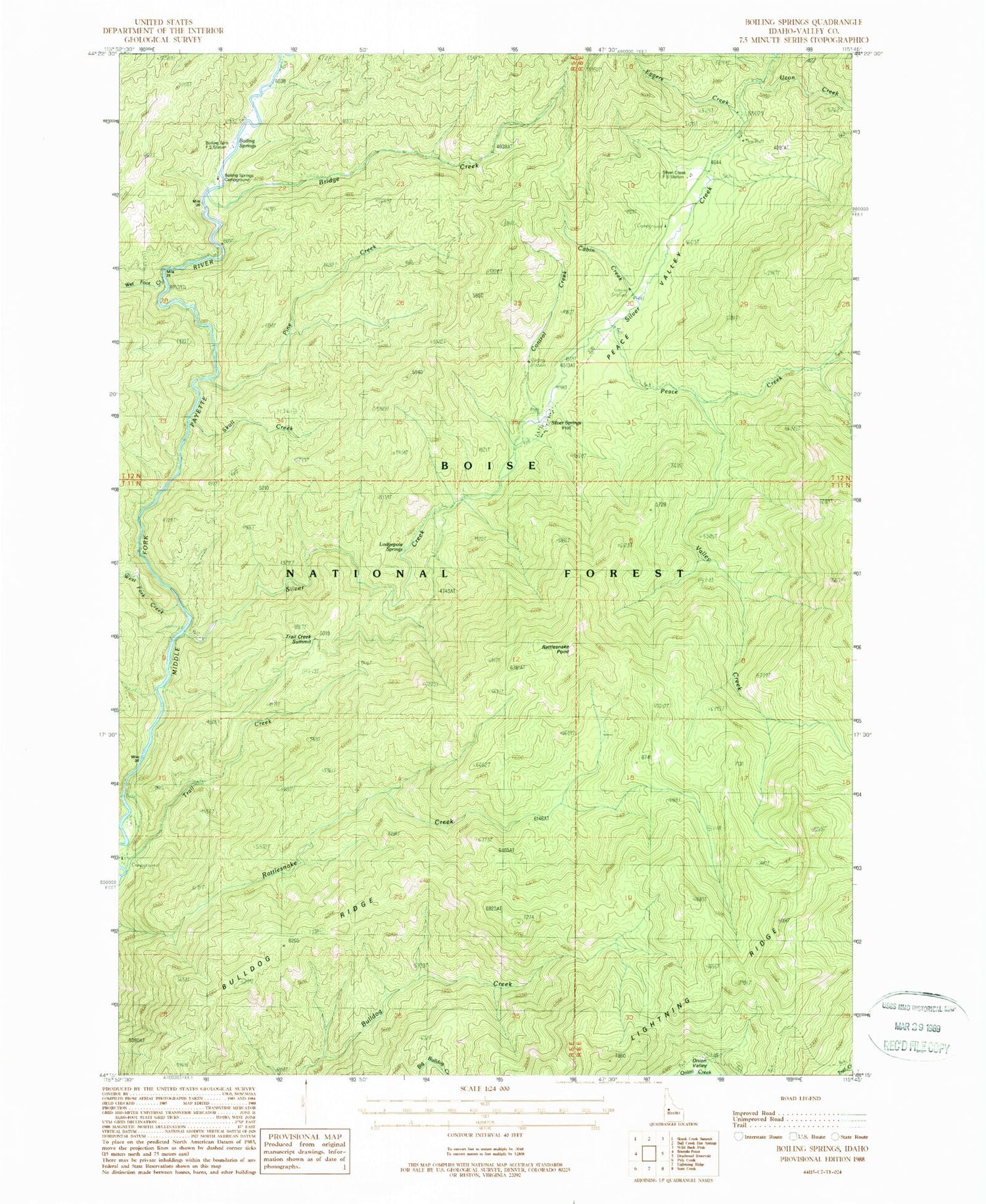 Classic USGS Boiling Springs Idaho 7.5'x7.5' Topo Map Image