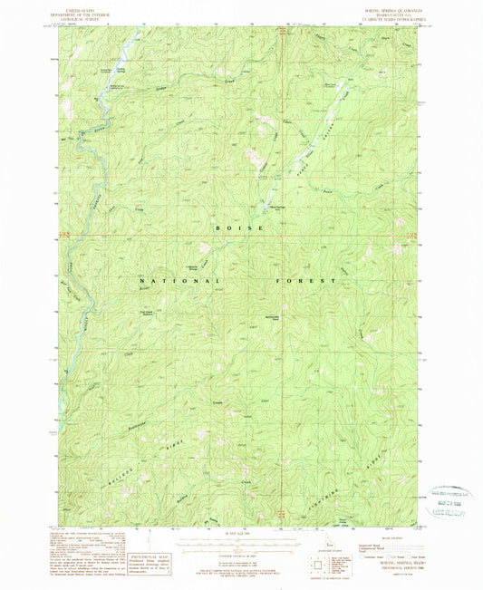 Classic USGS Boiling Springs Idaho 7.5'x7.5' Topo Map Image