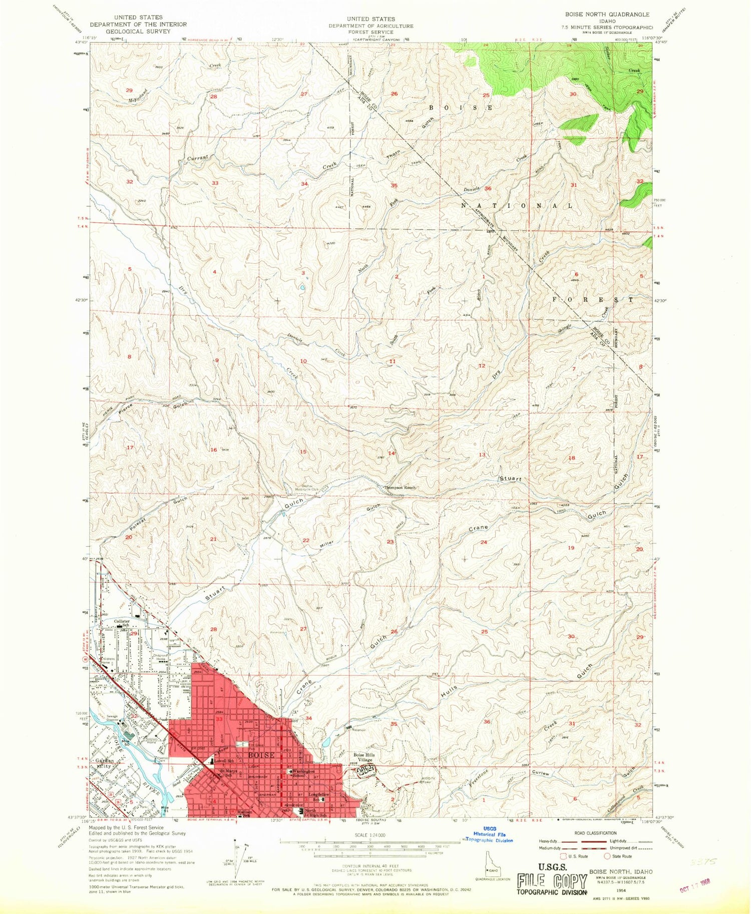 Classic USGS Boise North Idaho 7.5'x7.5' Topo Map Image