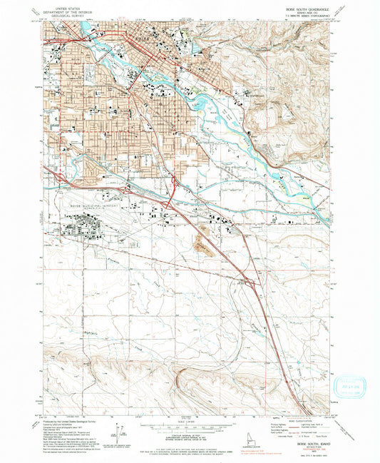 Classic USGS Boise South Idaho 7.5'x7.5' Topo Map Image