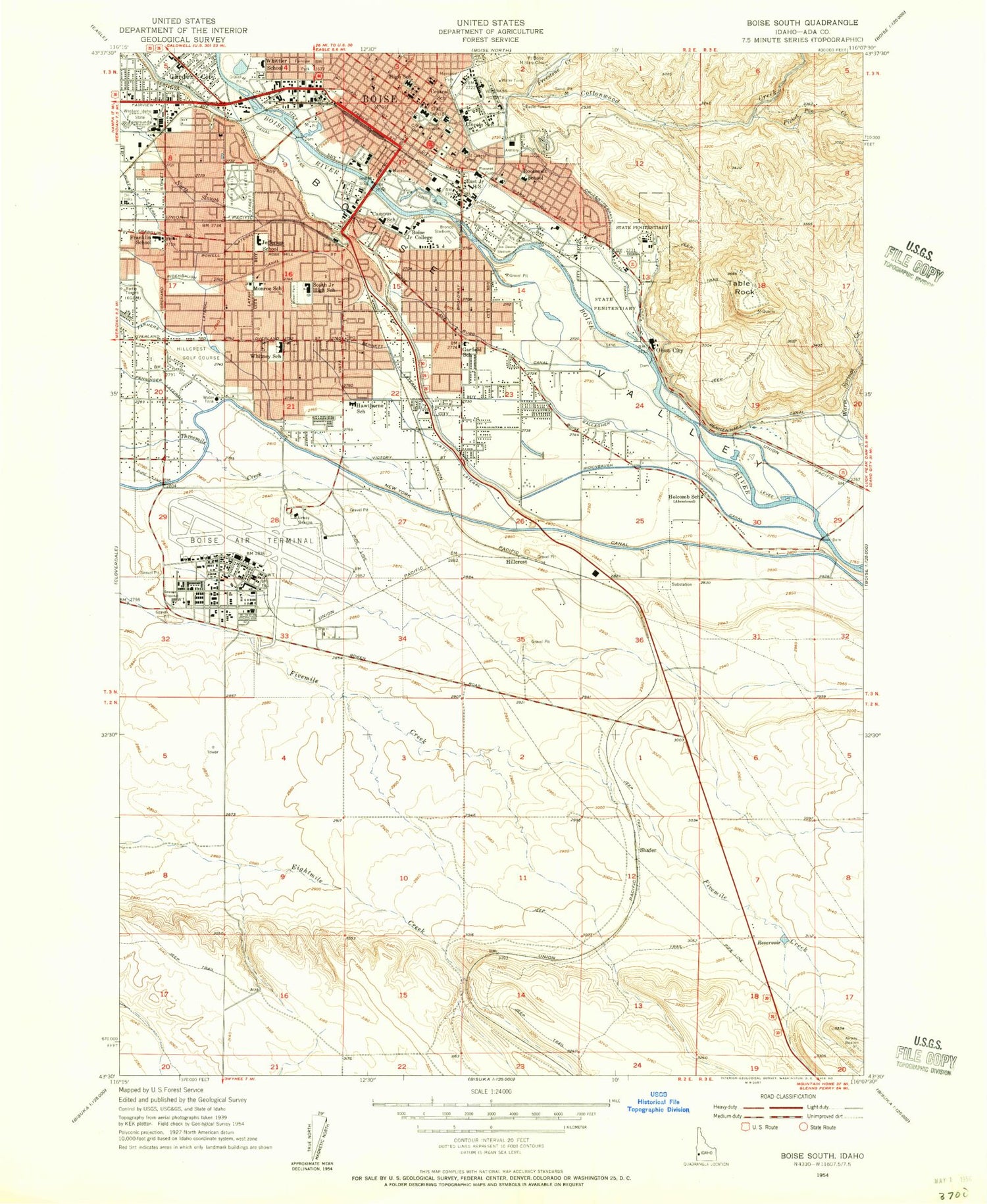 Classic USGS Boise South Idaho 7.5'x7.5' Topo Map Image