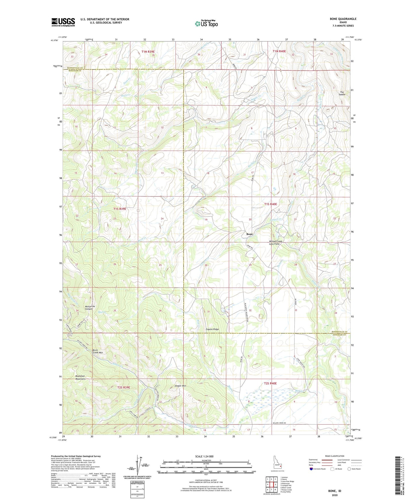 Bone Idaho US Topo Map Image