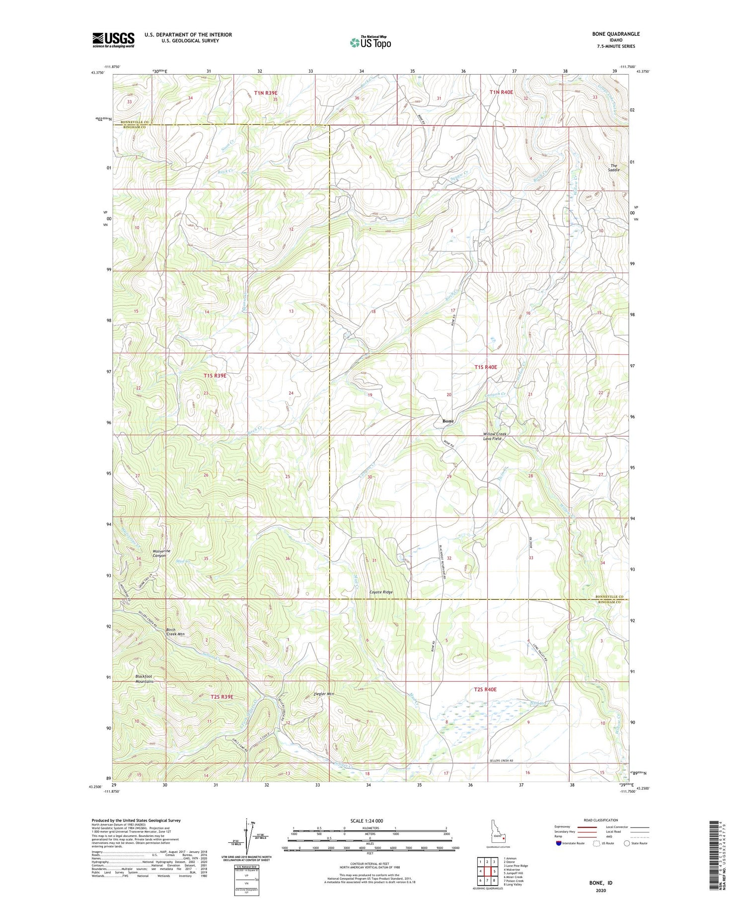 Bone Idaho US Topo Map Image