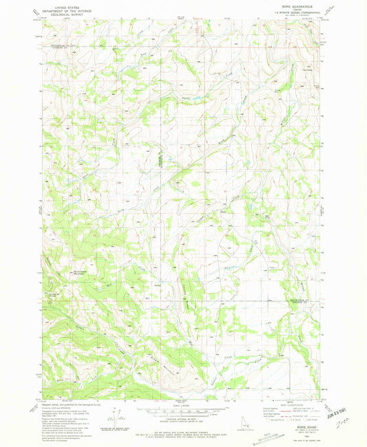 Classic USGS Bone Idaho 7.5'x7.5' Topo Map Image