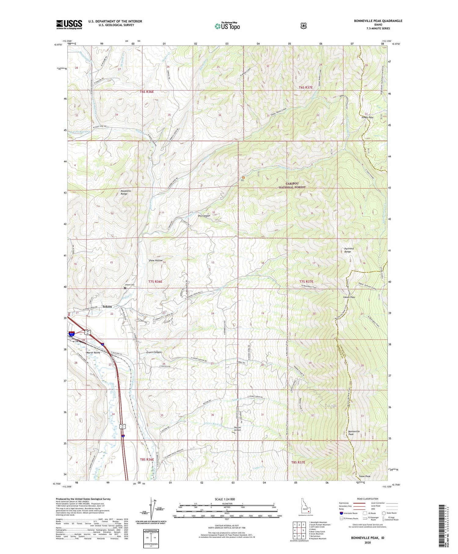 Bonneville Peak Idaho US Topo Map Image