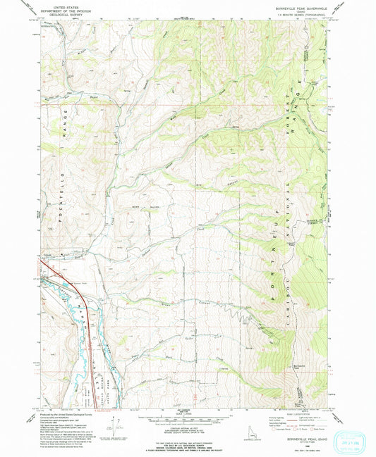 Classic USGS Bonneville Peak Idaho 7.5'x7.5' Topo Map Image